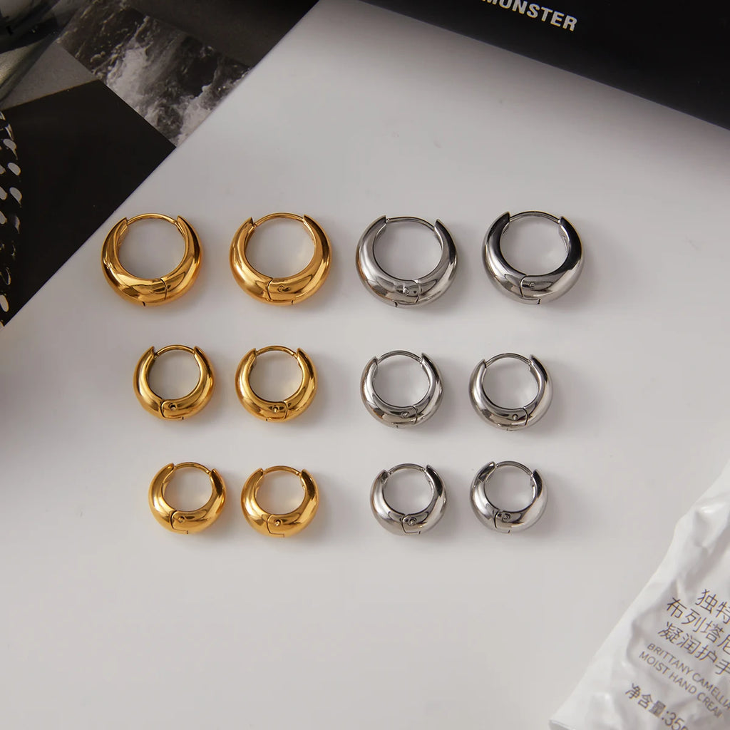 KIKA Simple Classic 18K Gold Color PVD Plated Stainless Steel 316L Chubby Earrings 12mm 14mm 18mm