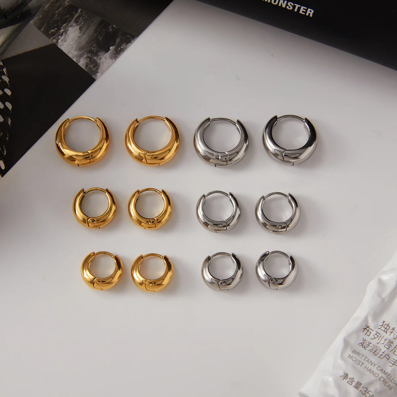 KIKA Simple Classic 18K Gold Color PVD Plated Stainless Steel 316L Chubby Earrings 12mm 14mm 18mm