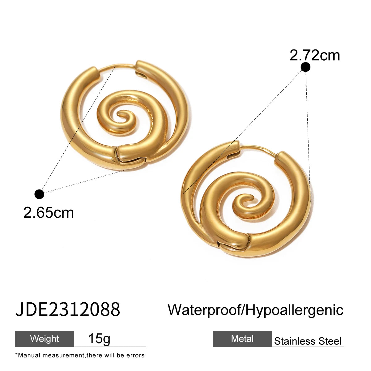 KIKA  Chic Spiral Threaded Stainless Steel 316L Delicate Earrings 18K Gold Plated Metal Smooth Charm Ins