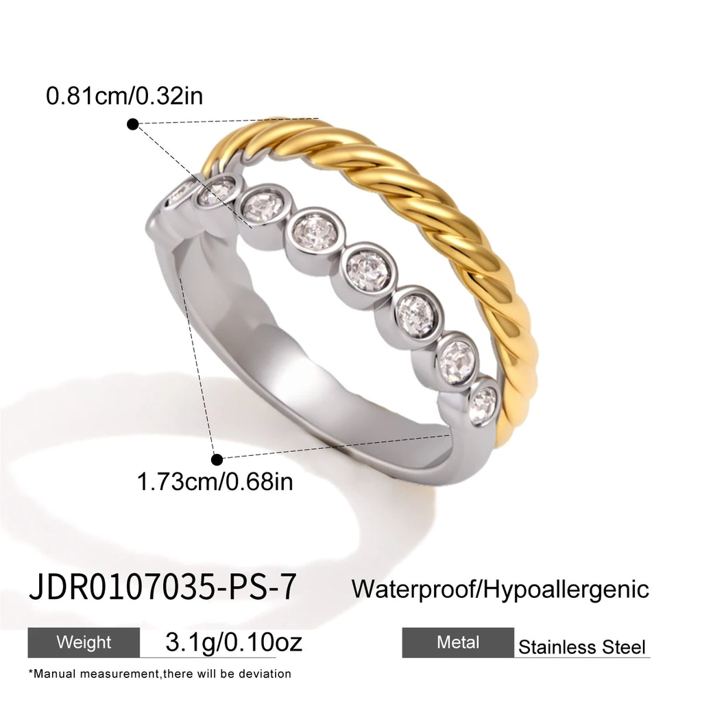 KIKA Delicate Zircon Mixed Color Double Layer Rings For Women 18K Gold PVD Plated Stainless Steel 316L
