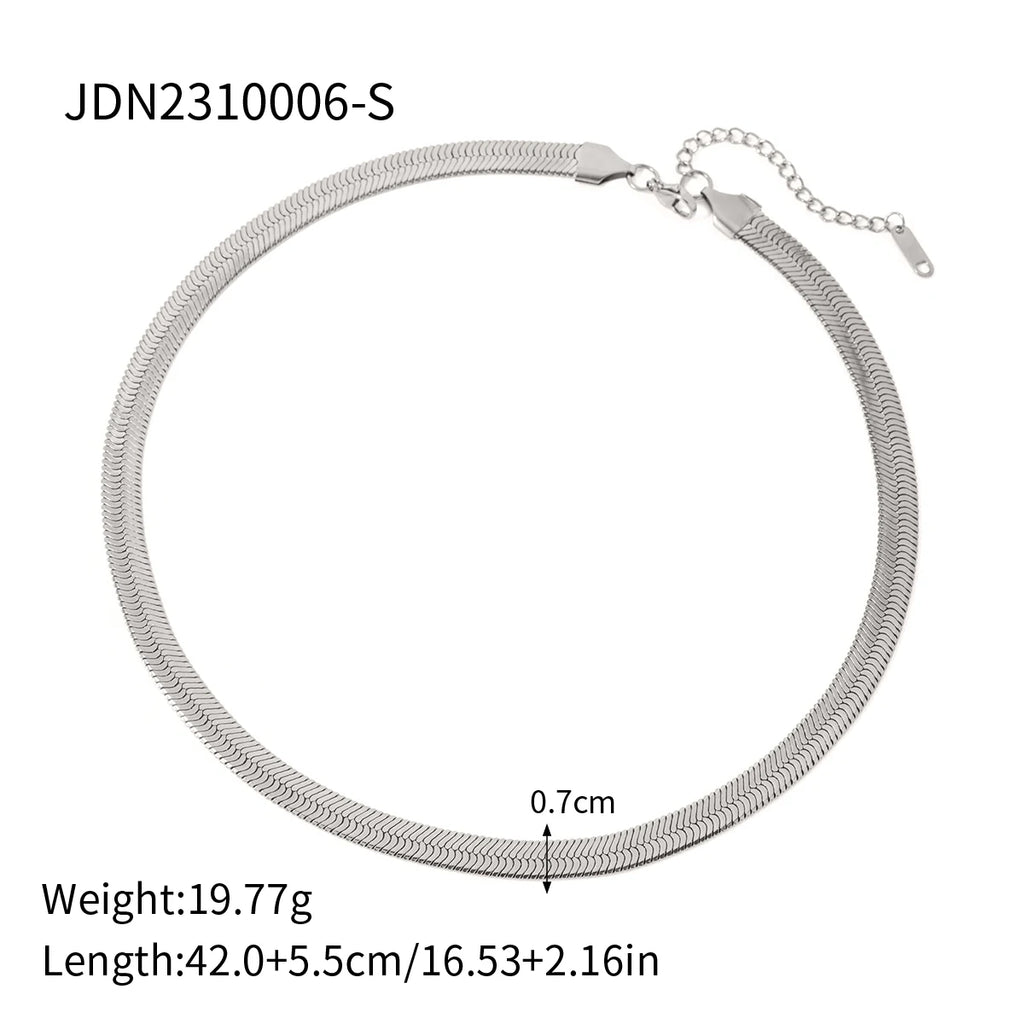 Kika Minimalist Stainless Steel Flat Snake Chain Necklace