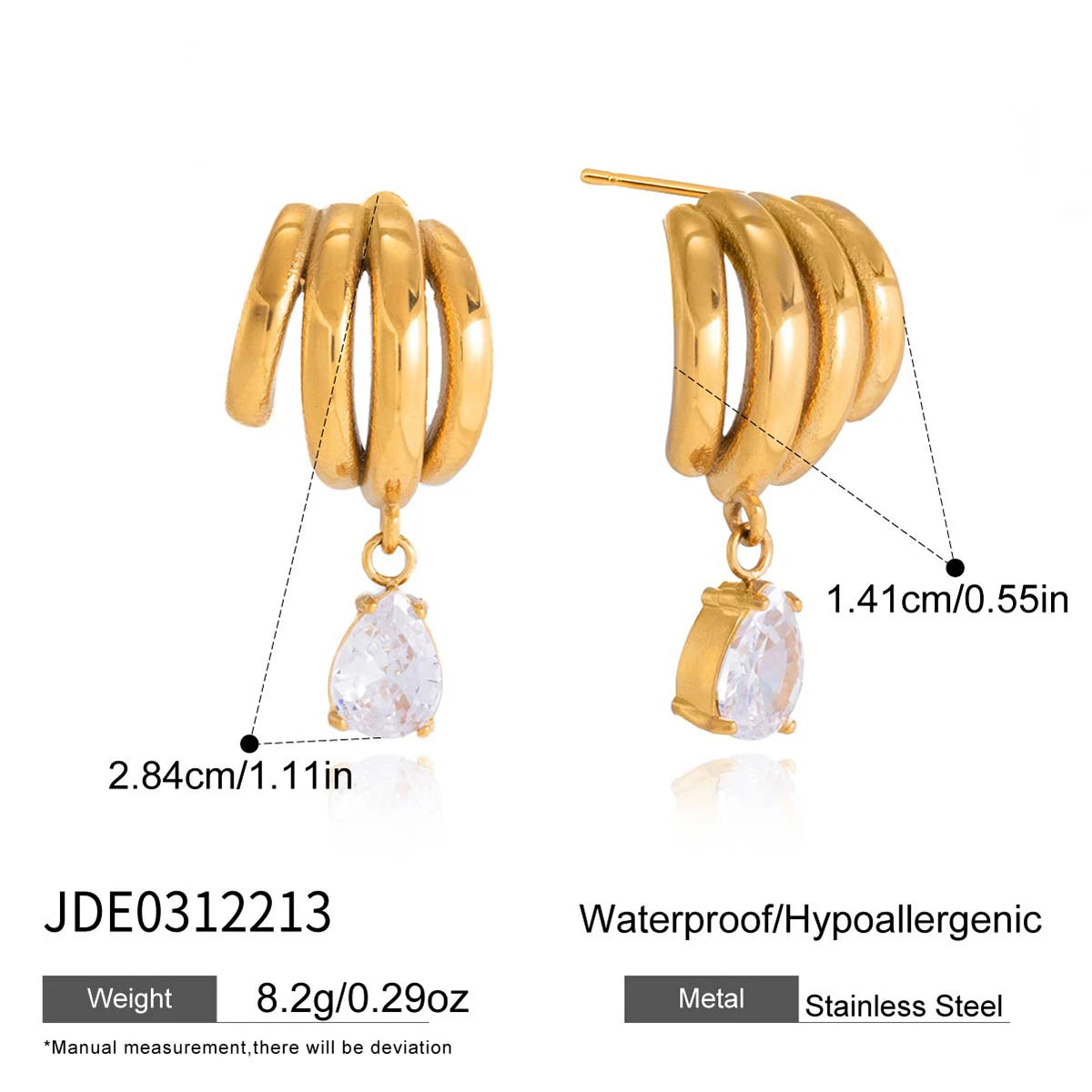 Kika Delicate White Teardrop Shaped Zircon Pendant With Multi-Layered Hollow Earrings