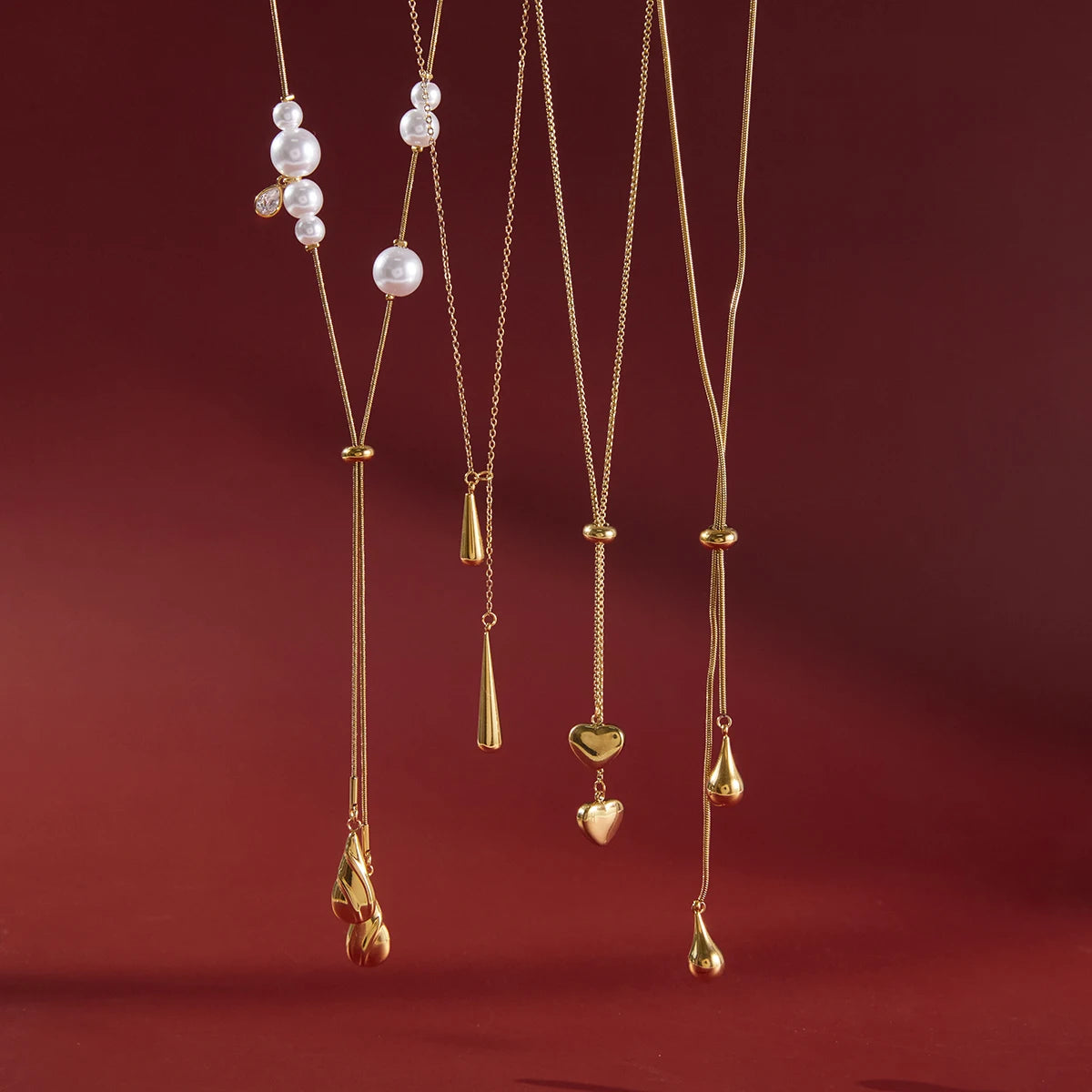 Water Droplet Pendant With Adjustable Y-Shaped Chain Tassel Necklace