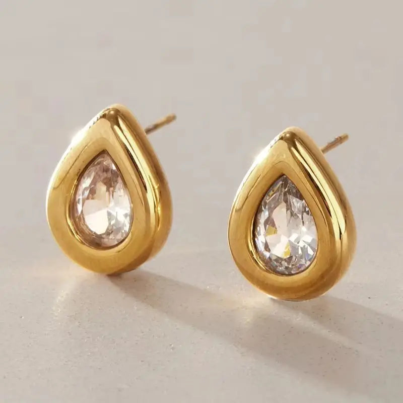 KIKA Classic Water Drop Zircon Stud Earrings 18K Gold PVD Plated Stainless Steel 316L