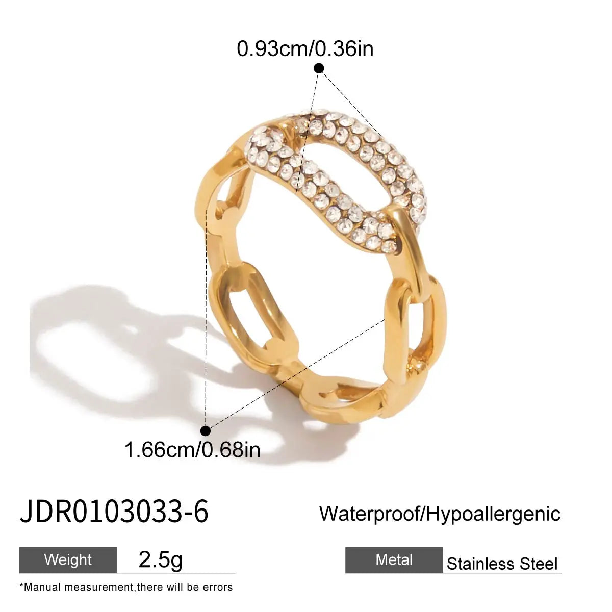 KIKA Fashion Trend PVD Plated Stainless Steel 316L Circular Hollow Ring Asymmetrical Pleated Stackable Ring Women's Jewe