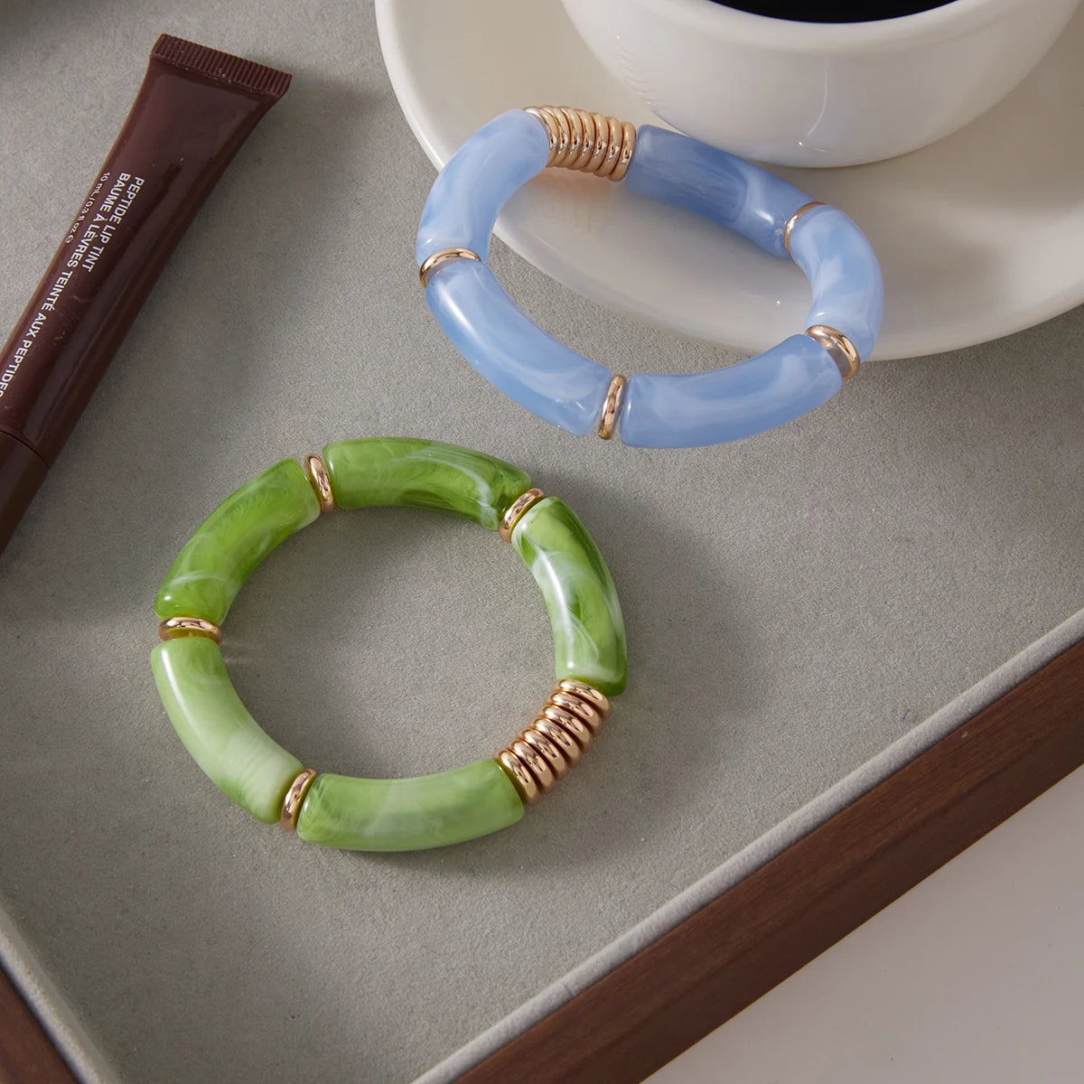 KIKA Gradient Resin Bangle Set PVD Plated Stainless Steel 316L Hypoallergenic Waterproof Bracelets