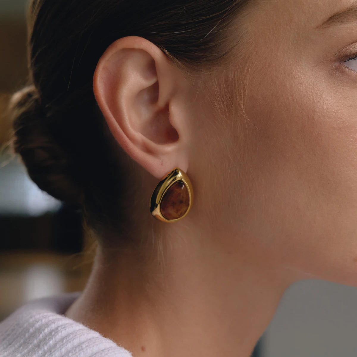 KIKA Vintage Water Drop Resin Earrings For Women Minimalist 18K Gold PVD Plated Stainless Steel Earrings Fashion Jewelry Gift