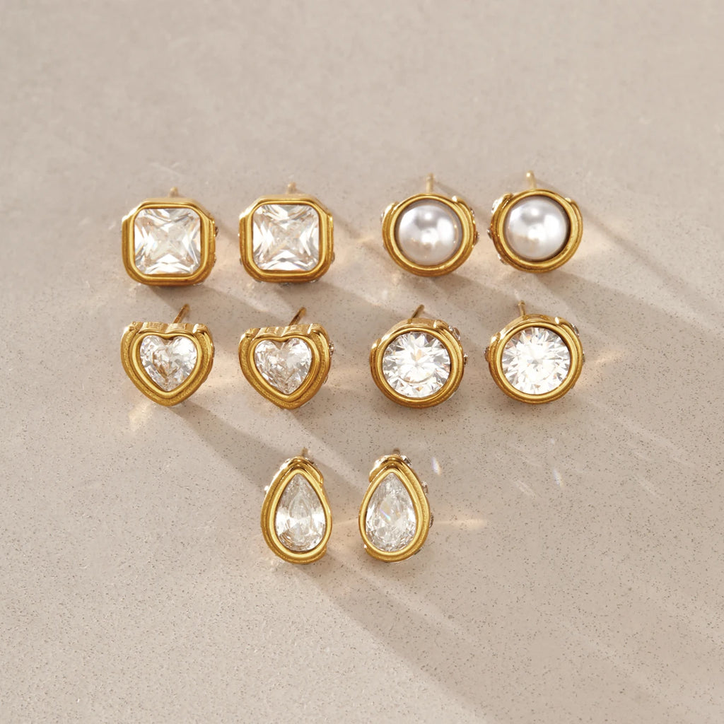 KIKA Classic Geometric Zircon Stud Earrings For Women Minimalist 18K Gold PVD Plated Stainless Steel 316L