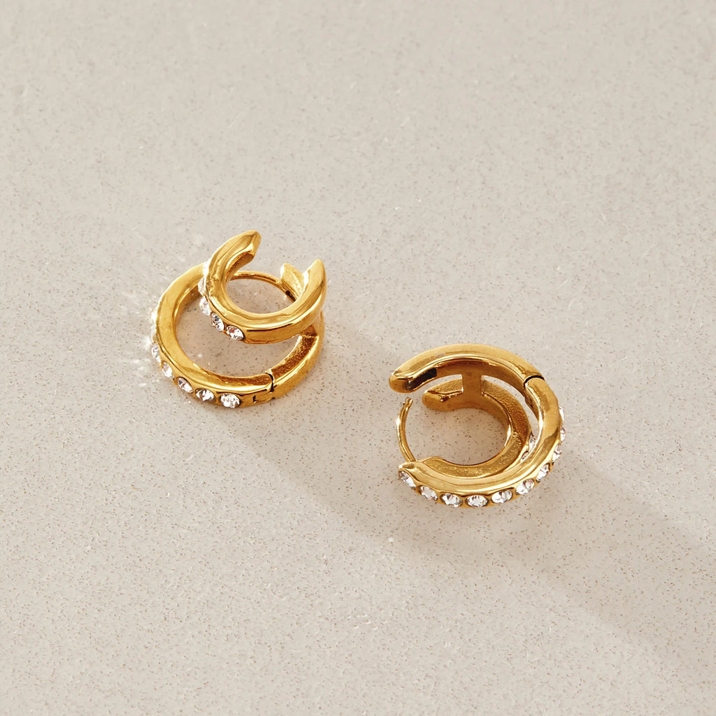 KIKA Classic Double Layer Crystal Clip Earrings For Women Waterproof 18K Gold PVD Plated Stainless Steel Earrings Jewelry Gift