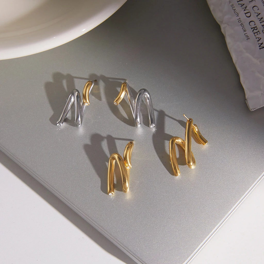 KIKA Detachable Geometric Stud Earrings 18K Gold PVD Plated Stainless Steel 316L