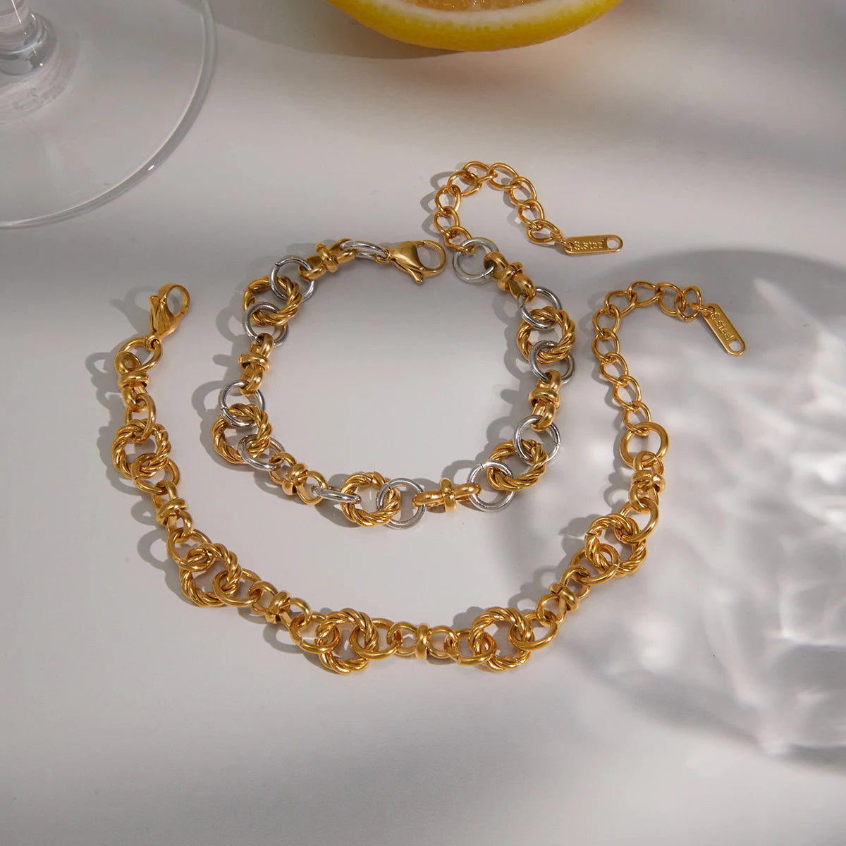 KIKA Delicate Gold And Silver Color Blocked Multi Ring Winding Chain Bracelet  PVD Plated Stainless Steel 316L