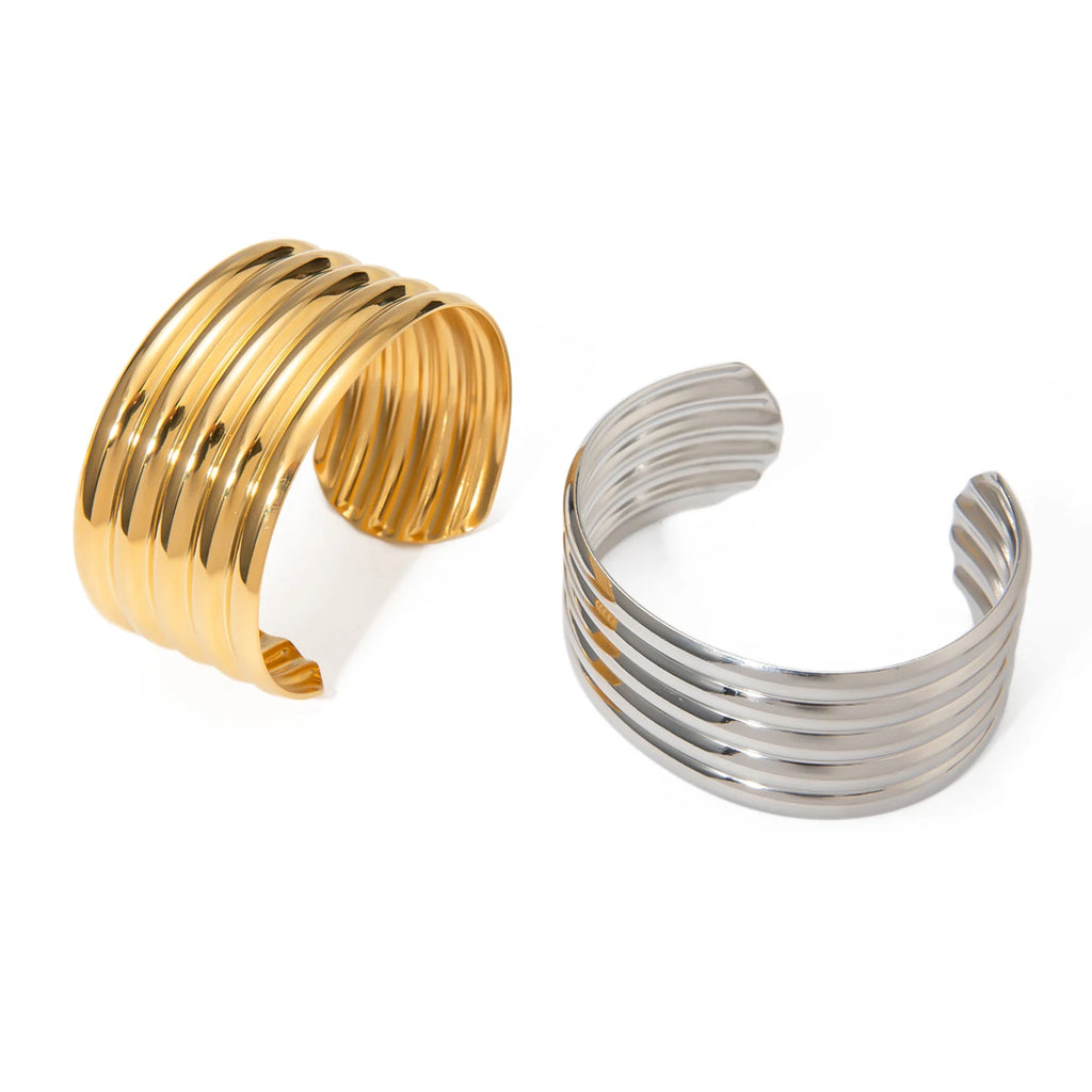 KIKA Stylish Unique Design Stainless Steel Metal Textured Cuff Bracelet Bangle Texture Rust Proof 18K PVD Plated Jewelry