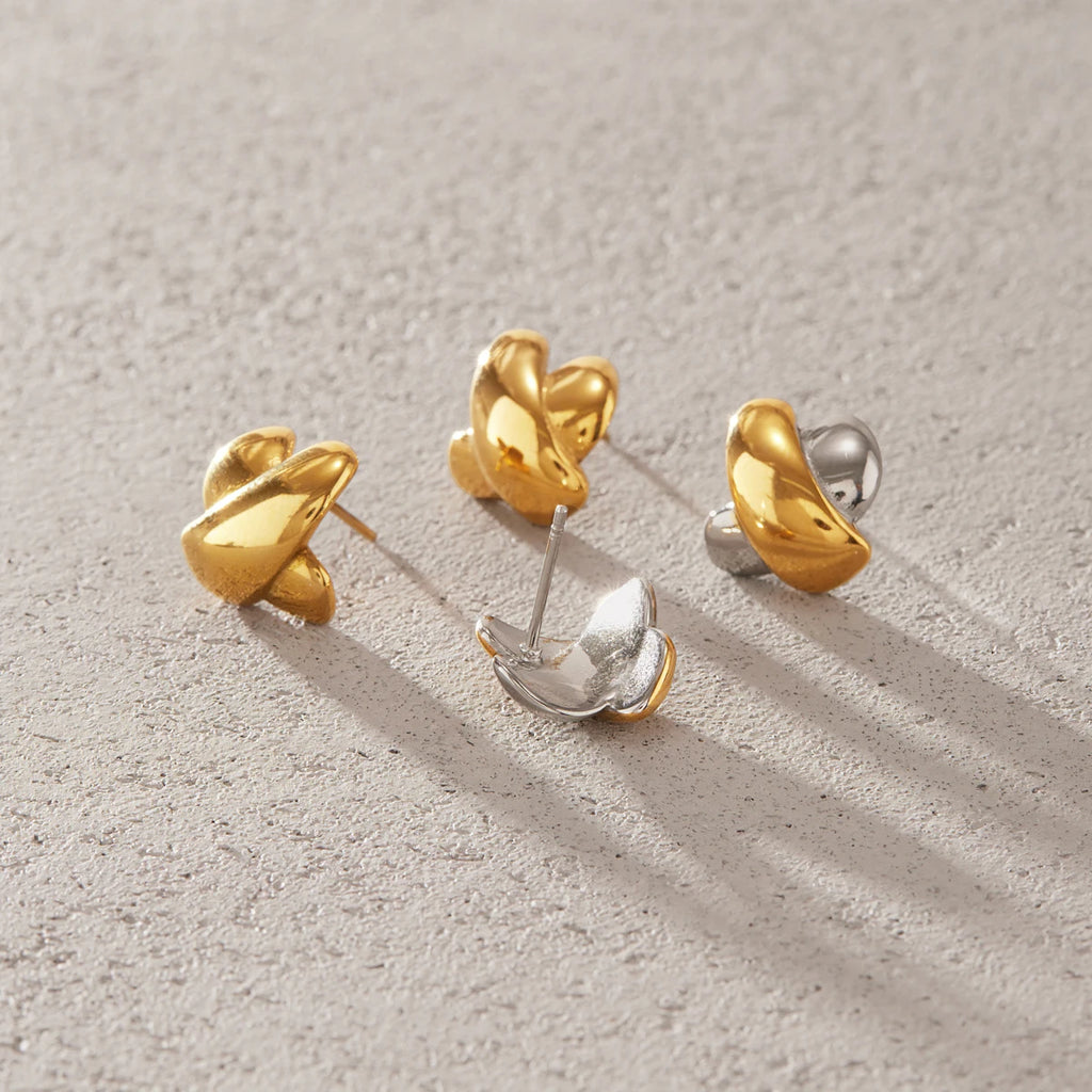 Kika Classic Crossed X Shape Stud Earrings Minimalist 18K Gold Plated Stainless Steel 316L