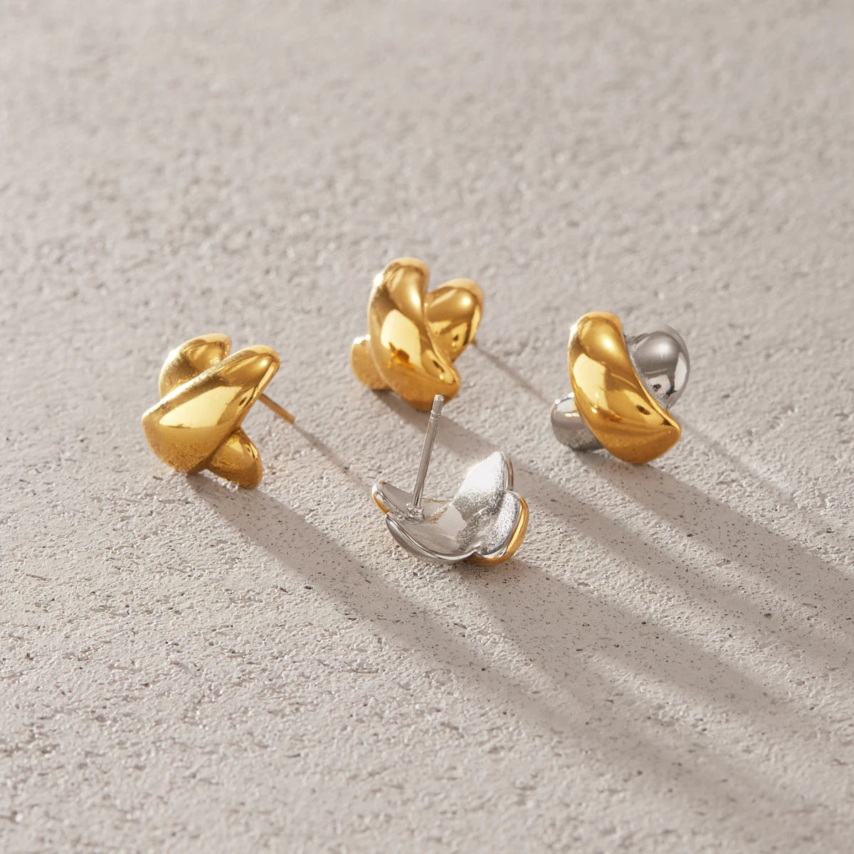 Kika Classic Crossed X Shape Stud Earrings Minimalist 18K Gold Plated Stainless Steel 316L
