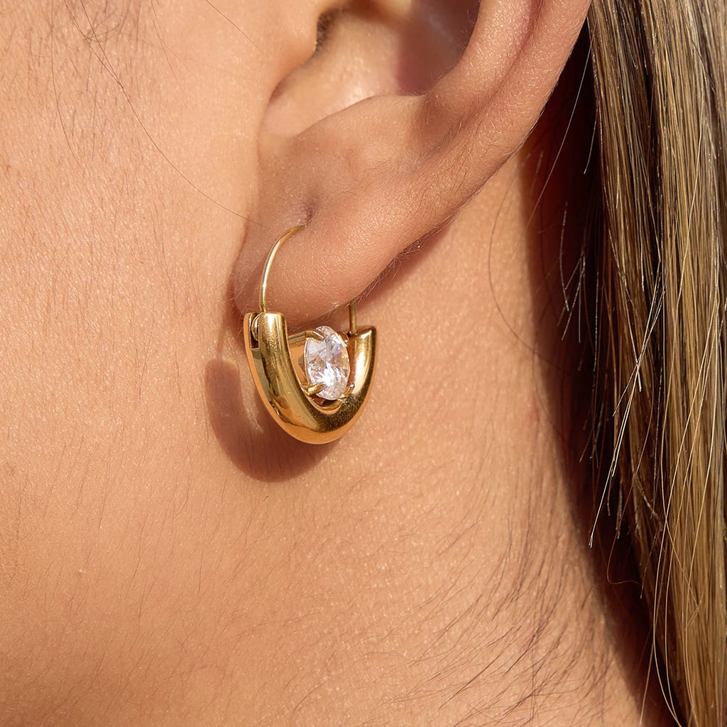Circular Big White Zircon Hoop Earring