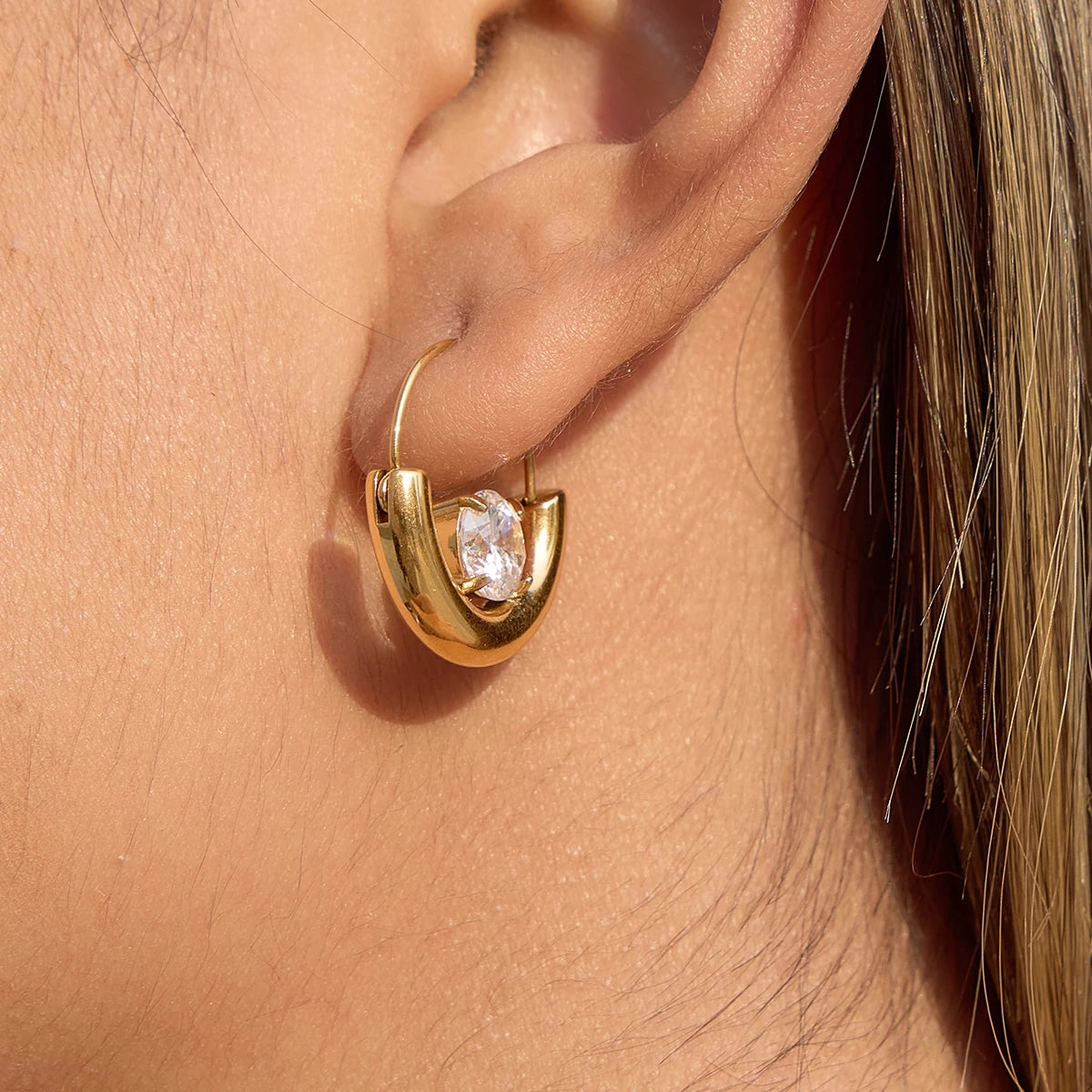 Circular Big White Zircon Hoop Earring