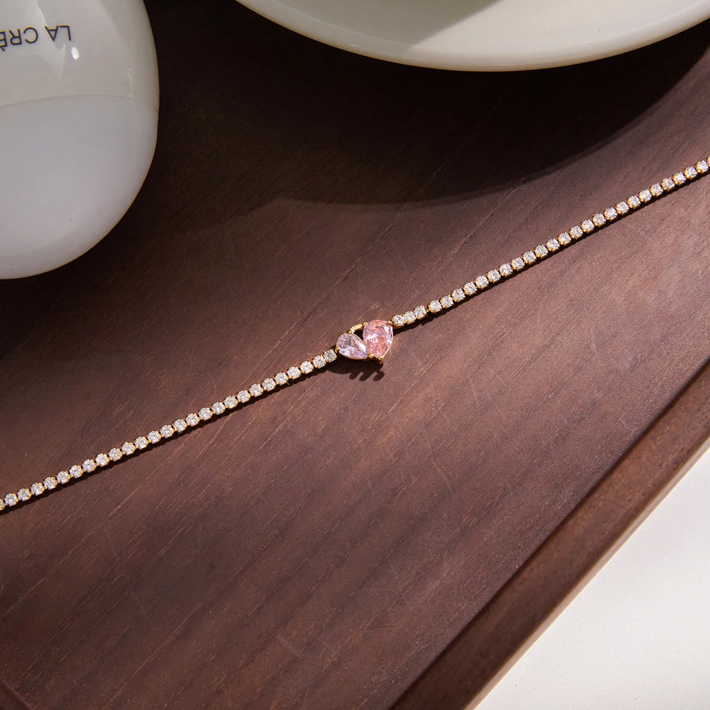 Kika Classic Pink Purple Heart Shaped Zircon Tennis Bracelet