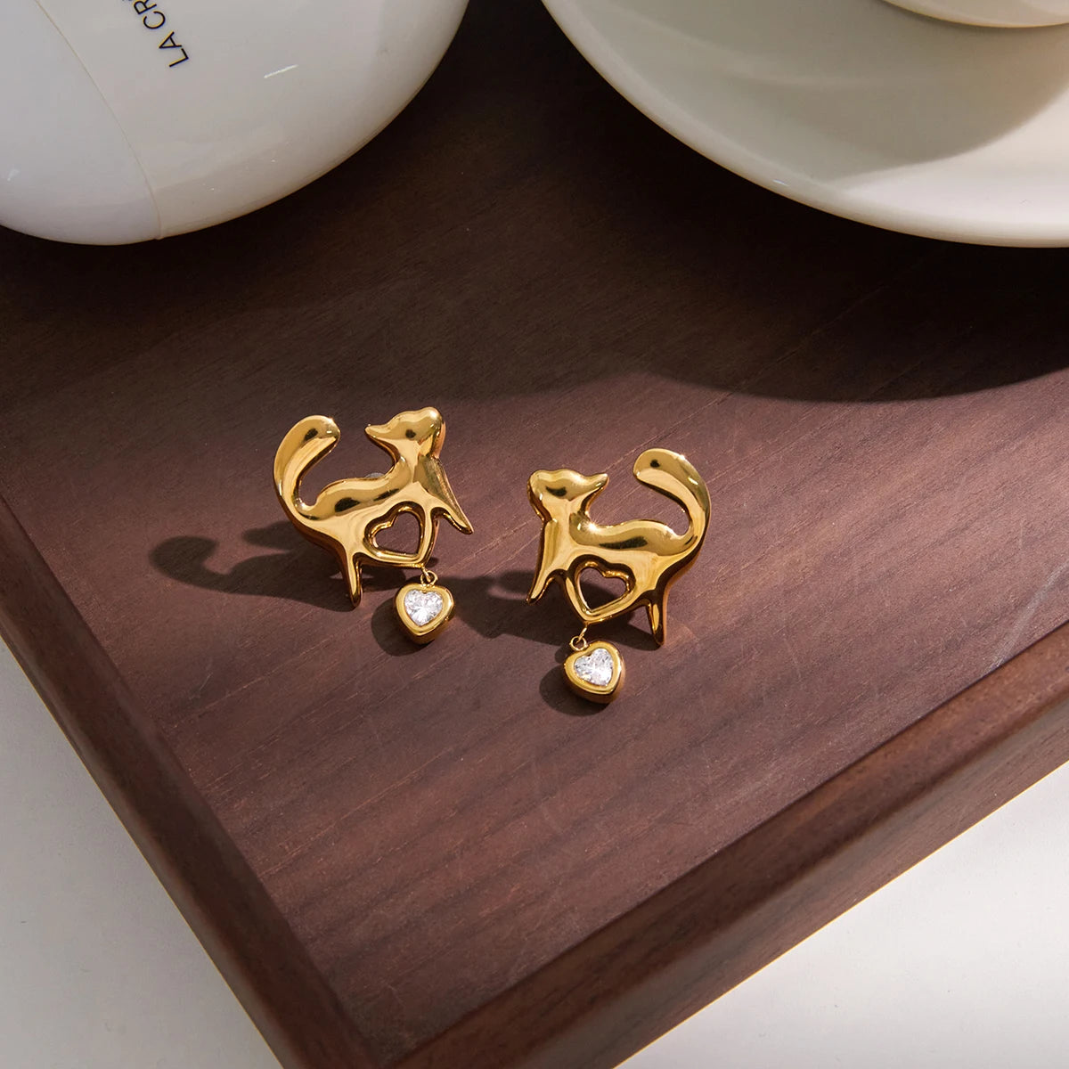 Classic Hollowed Out Heart-Shaped Cat Earrings