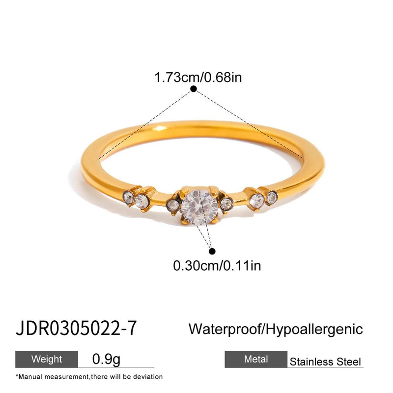 Kika Minimalist Classic 18K Gold Color Plated Stainless Steel Square Zircon Ring
