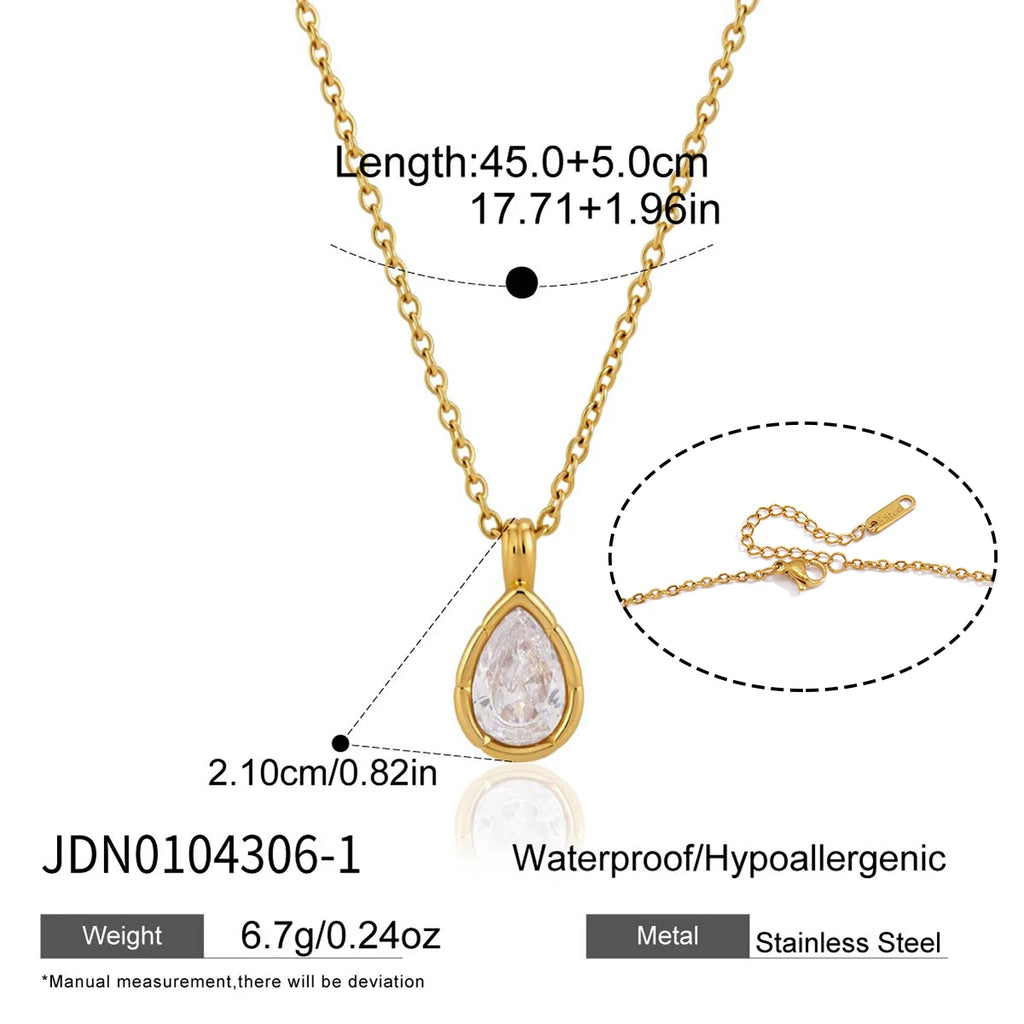 Kika Geometric Zircon Pendant Necklace For Women Minimalist 18K Gold PVD Plated Stainless Steel 316L