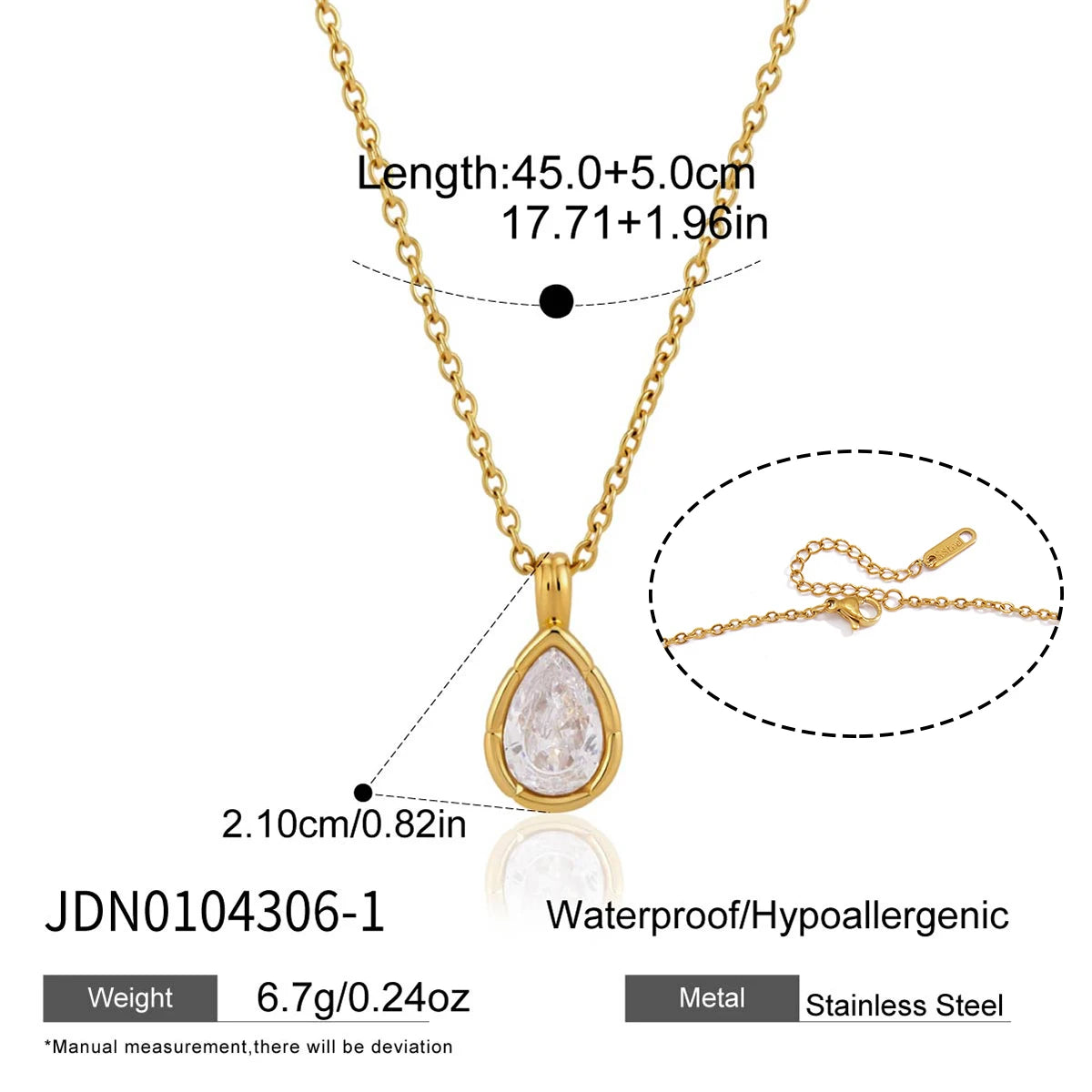 Kika Geometric Zircon Pendant Necklace For Women Minimalist 18K Gold PVD Plated Stainless Steel 316L
