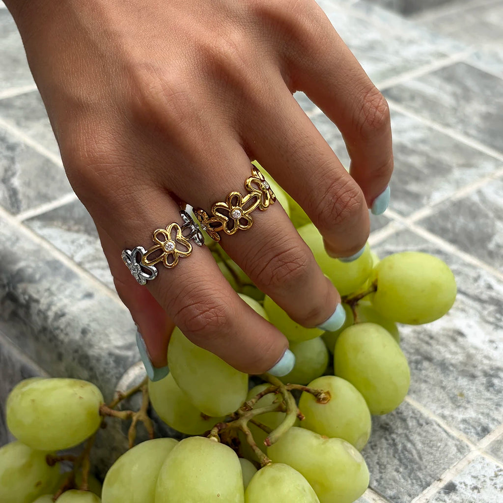 KIKA Delicate Hollow-Out Flower Opening Ring PVD  Plated Stainless Steel 316L