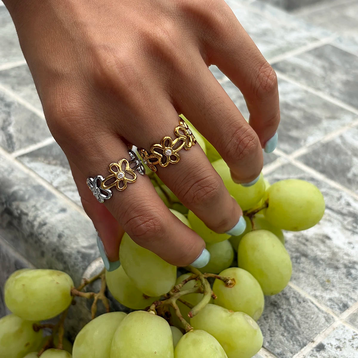 KIKA Delicate Hollow-Out Flower Opening Ring PVD  Plated Stainless Steel 316L