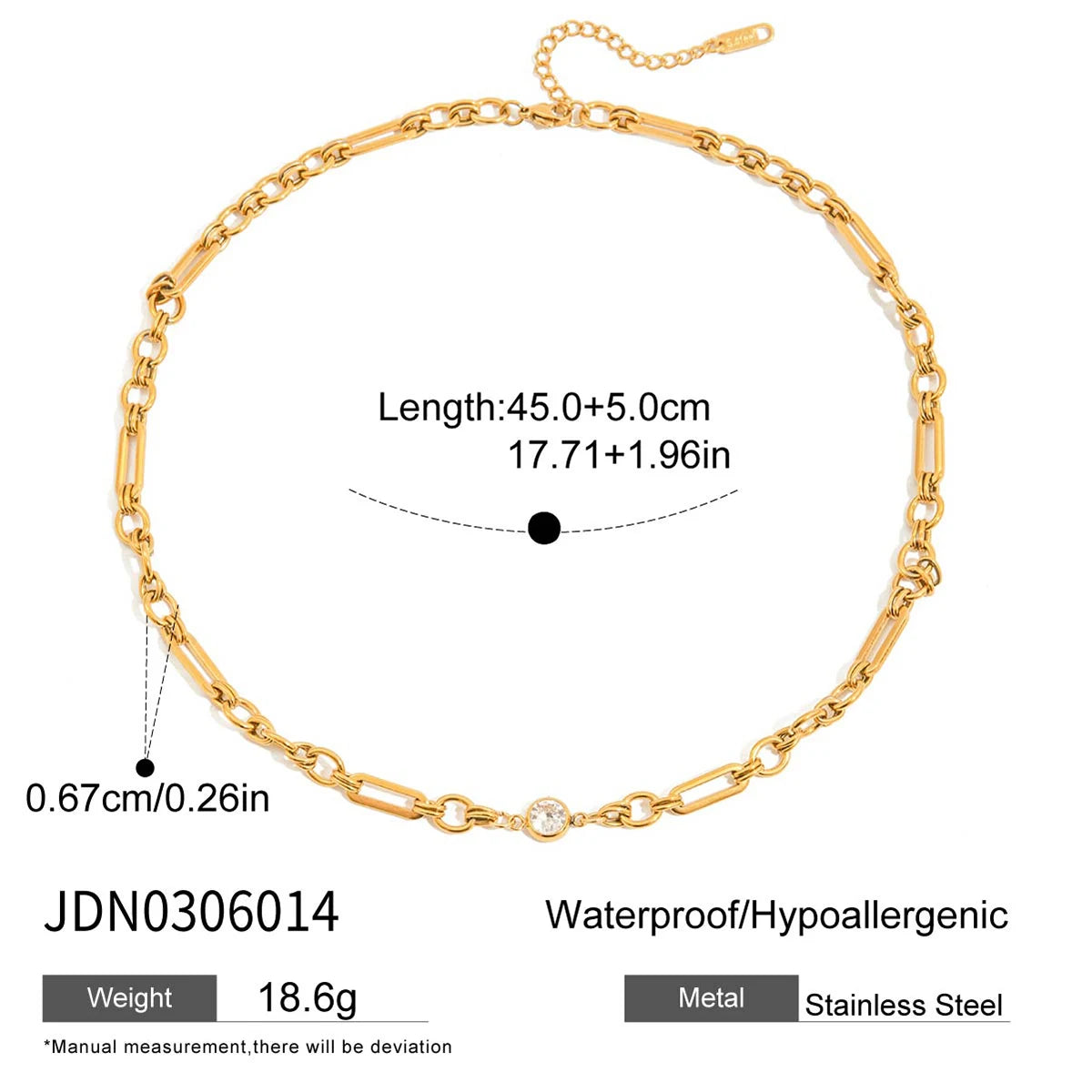 Kika Classic Gold Color White Zircon Chain Necklace