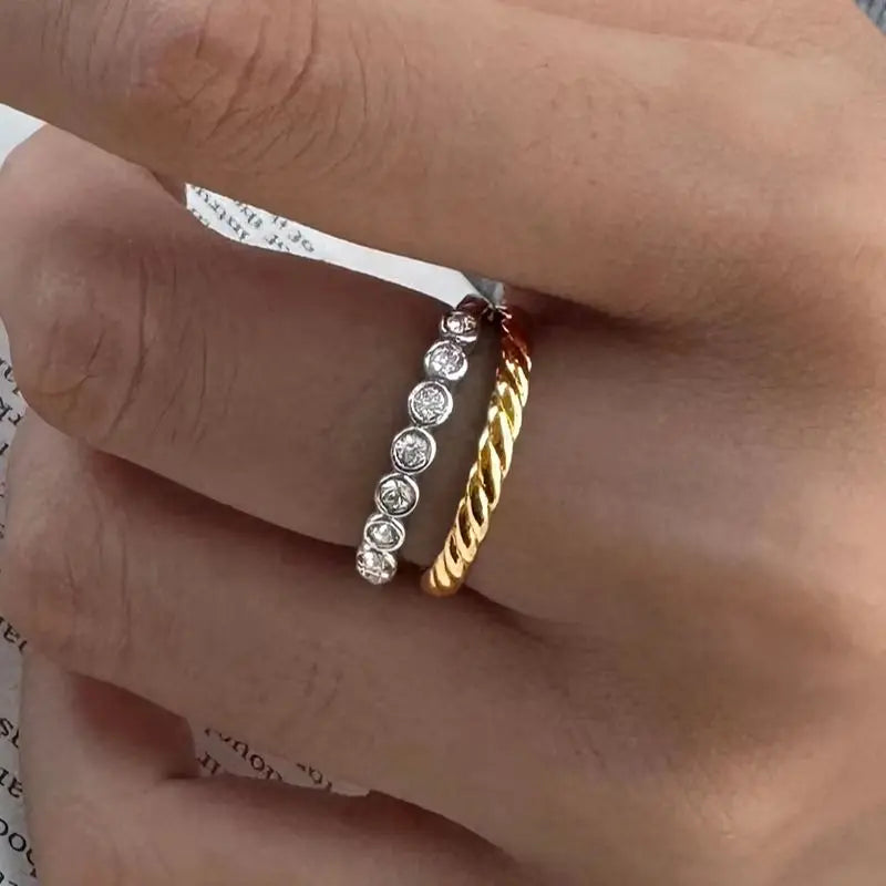 KIKA Delicate Zircon Mixed Color Double Layer Rings For Women 18K Gold PVD Plated Stainless Steel 316L