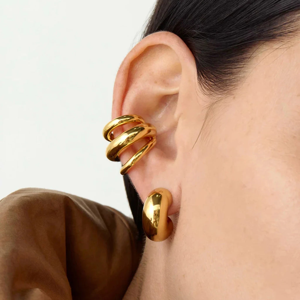 KIKA 18K Gold Color Stainless Steel 316L Three-layer Ear Clip Waterproof Metal Unique Fashion Trendy