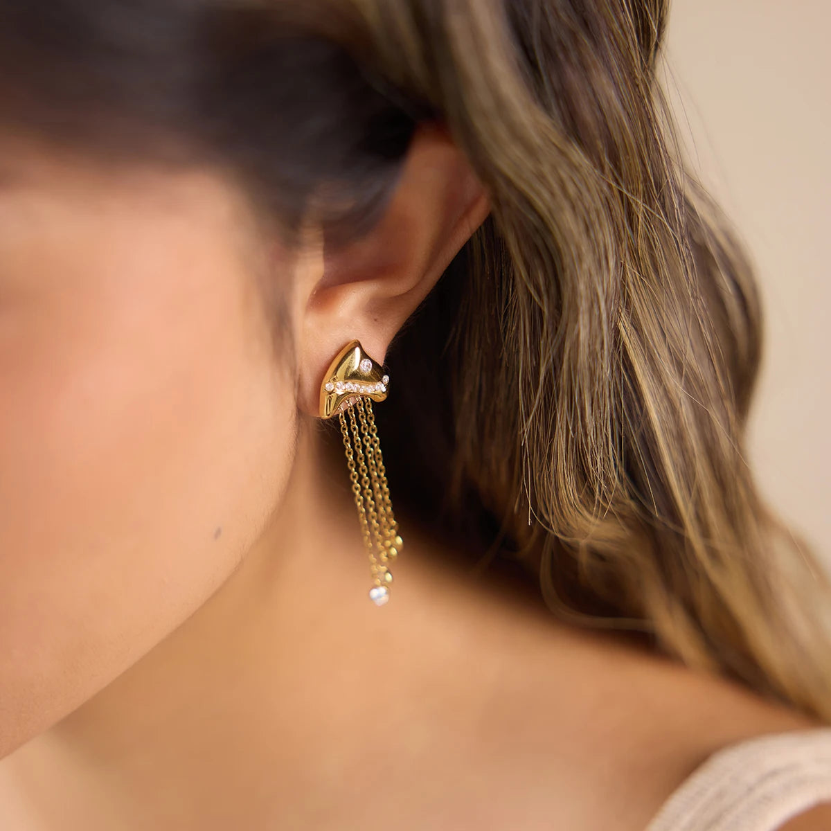 Kika Tropical Fish Shaped Chain Tassel Earrings