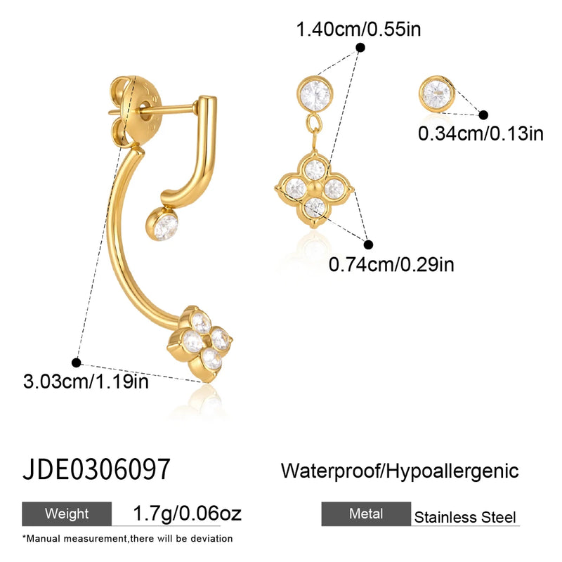 Kika 3 Pcs/Set Delicate Zircon Earrings Minimalist 18K Gold PVD Plated Stainless Steel 316L