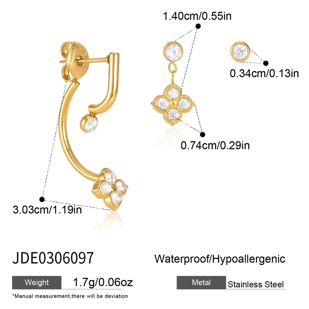 Kika 3 Pcs/Set Delicate Zircon Earrings Minimalist 18K Gold PVD Plated Stainless Steel 316L