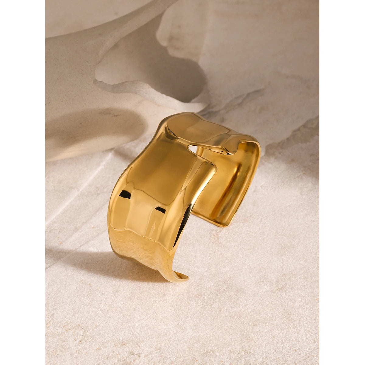 Kika Waterproof 18K Gold Color Stainless Steel Irregular Geometric Open Cuff Bracelet Bangle