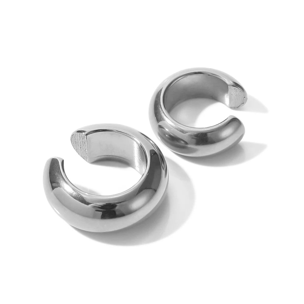 KIKA Stainless Steel 316L Chunky Huggie Hoop Earrings Non Piercing Chunky Ear Cuff Silver Color Hoop Earring