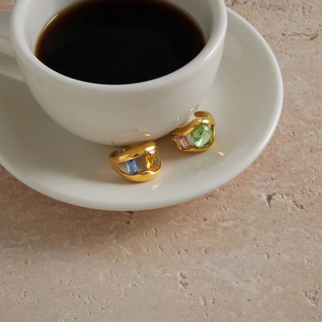 KIKA Chunky Multicolor Big Zircon Hollow Open Ring 18K Gold PVD Plated Stainless Steel 316Lt