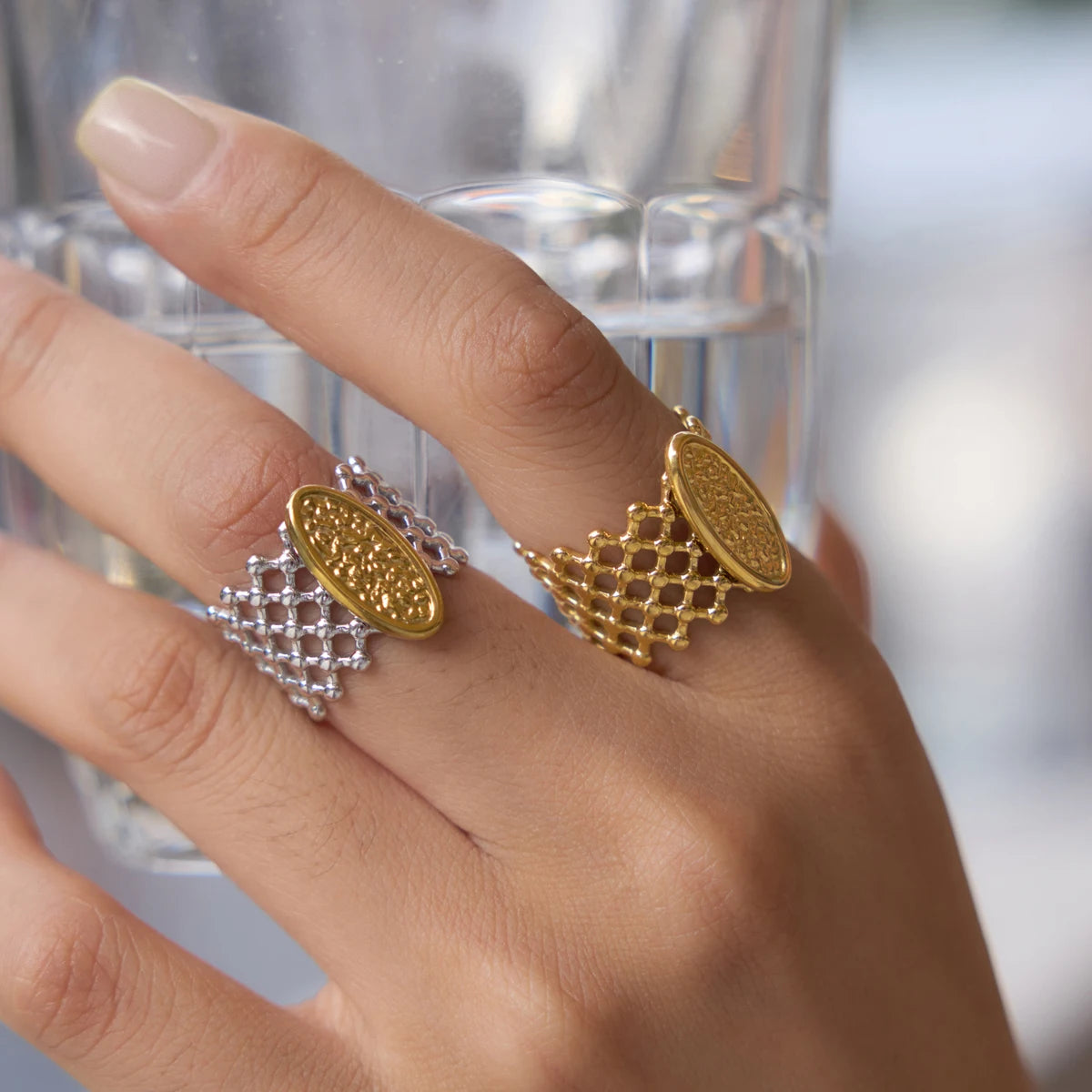 Kika Minimalist Hollow Open Mesh Rings