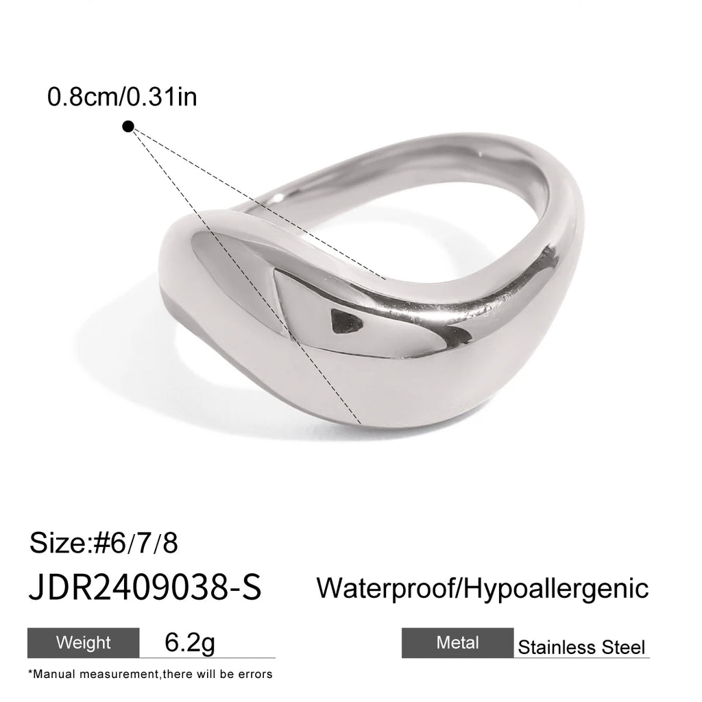 KIKA Minimalist Stainless Steel 316L Smooth Asymmetric Ring Oval Hollow Stackable
