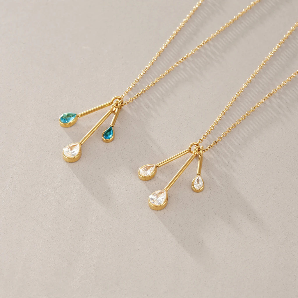 KIKA Water Drop Zircon Pendant Necklace PVD Plated Stainless Steel 316L