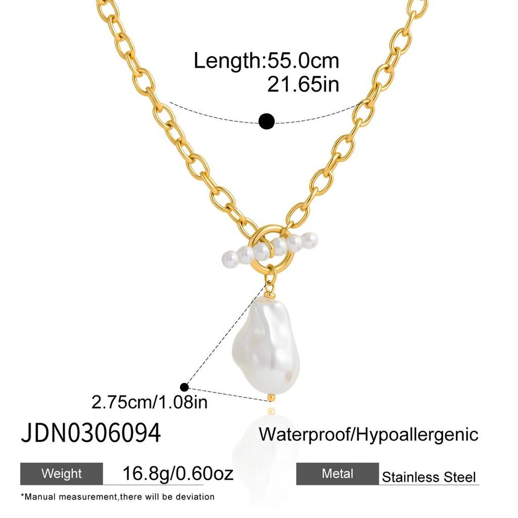 KIKA Elegant Imitation Pearl Necklace Minimalist 18K Gold PVD Plated Stainless Steel 316L