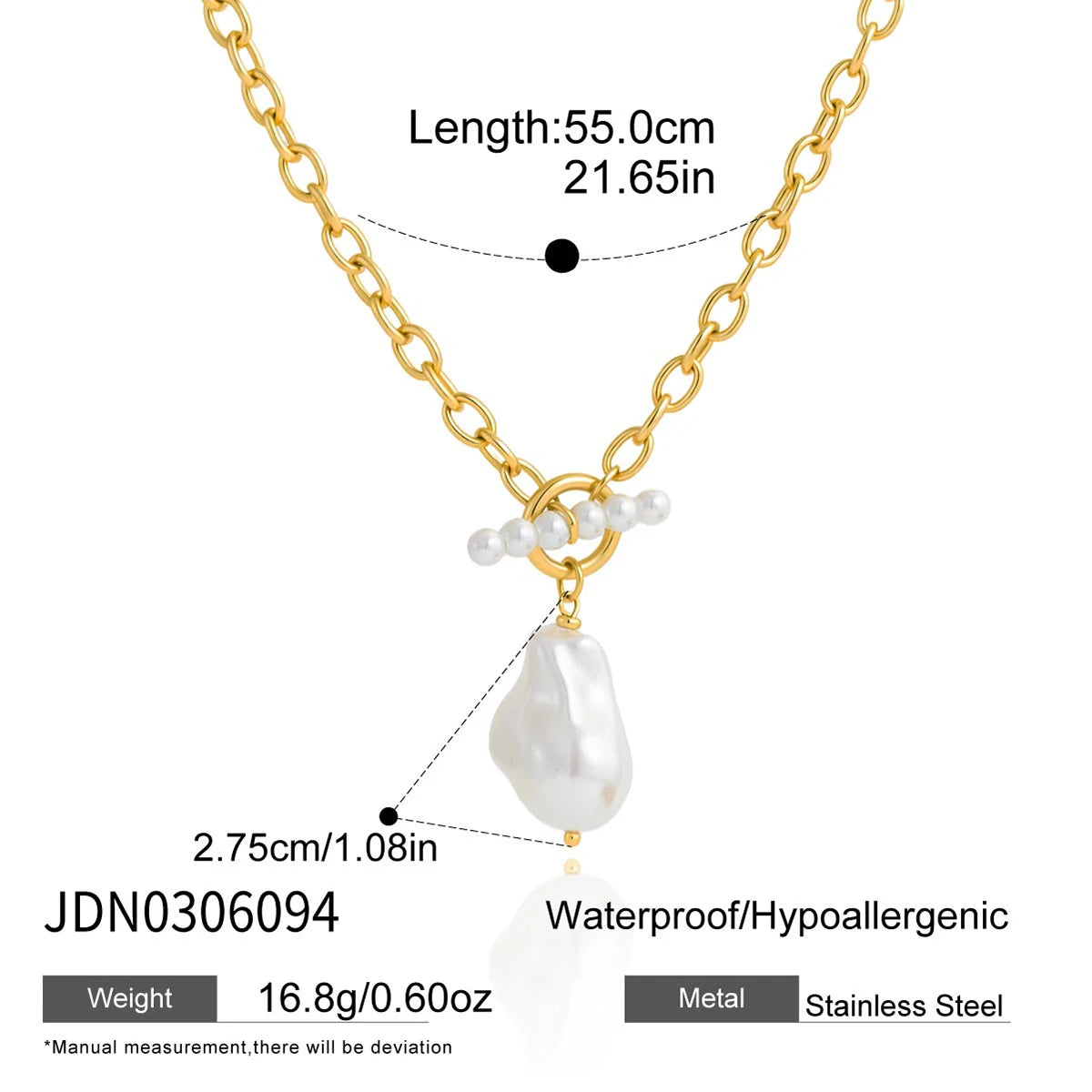 KIKA Elegant Imitation Pearl Necklace Minimalist 18K Gold PVD Plated Stainless Steel 316L
