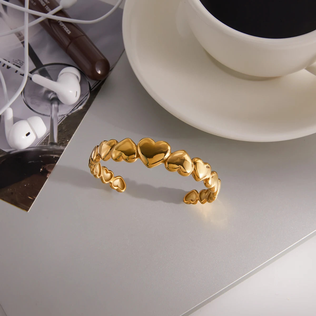 Kika Classic Heart Shape Interlaced Gradient Openings Bracelet For Women 18K PVD Gold Plated Stainless Steel Bracelets Jewelry