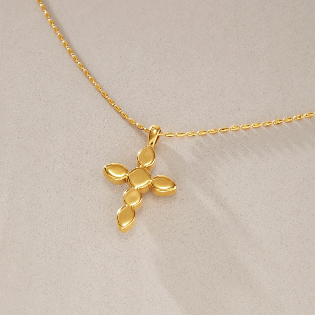 KIKA  Classic Zircon Cross Necklace Earrings  18K Gold PVD Plated Stainless Steel316L