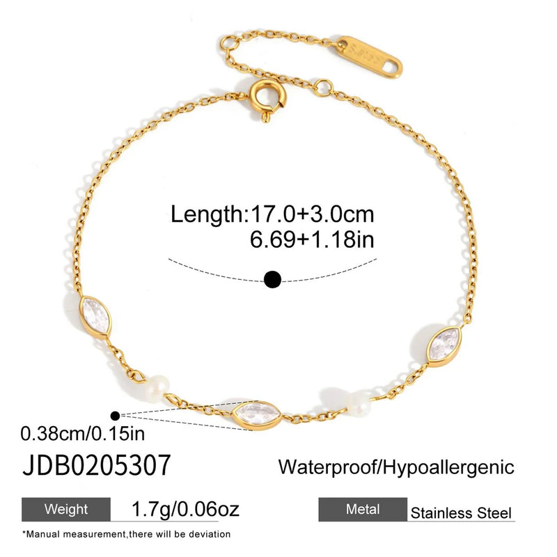 KIKA Freshwater Pearl Zircon Bracelet  PVD Plated Stainless Steel 316L