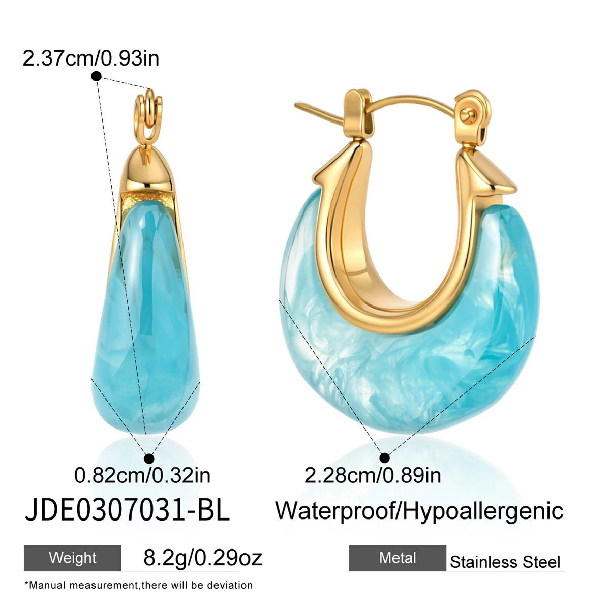 Kika Delicate Summer Blue Pink Colorful Resin Chubby U-Shaped Earrings