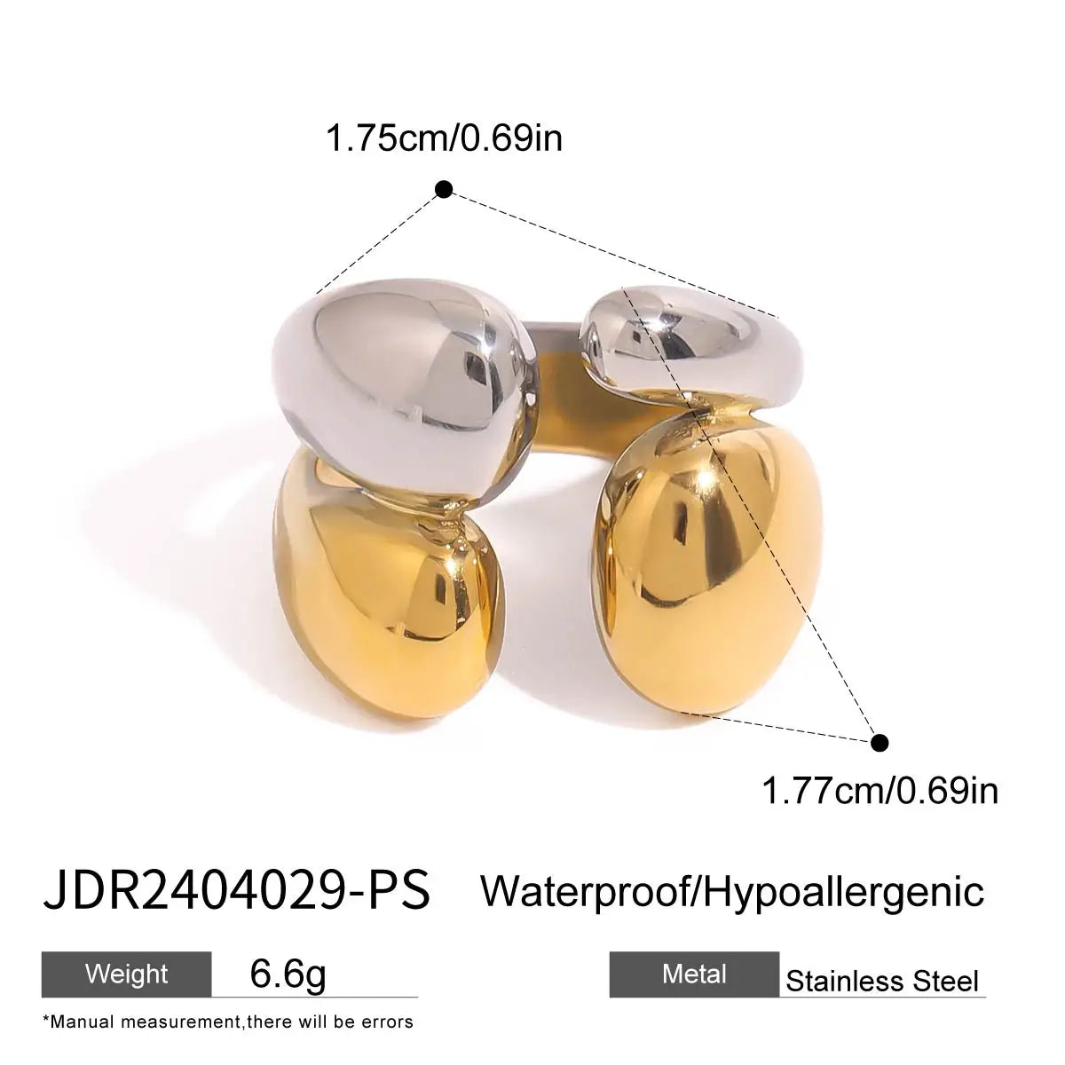 KIKA Fashion Statement Two Tone Ring 18k Gold Color PVD Plated Stainless Steel 316L Double layered Smooth Ring Stackable Ring