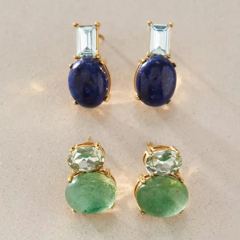 KIKA Crystal Natural Stone Stud Earrings For Women Minimalist 18K Gold PVD Plated Stainless Steel Earrings Fashion Jewelry
