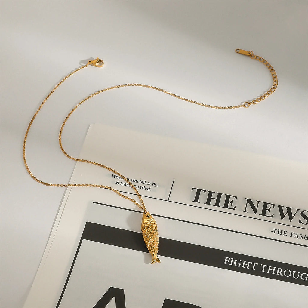 Kika  Minimalist Stainless Steel Carp Pendant Necklace