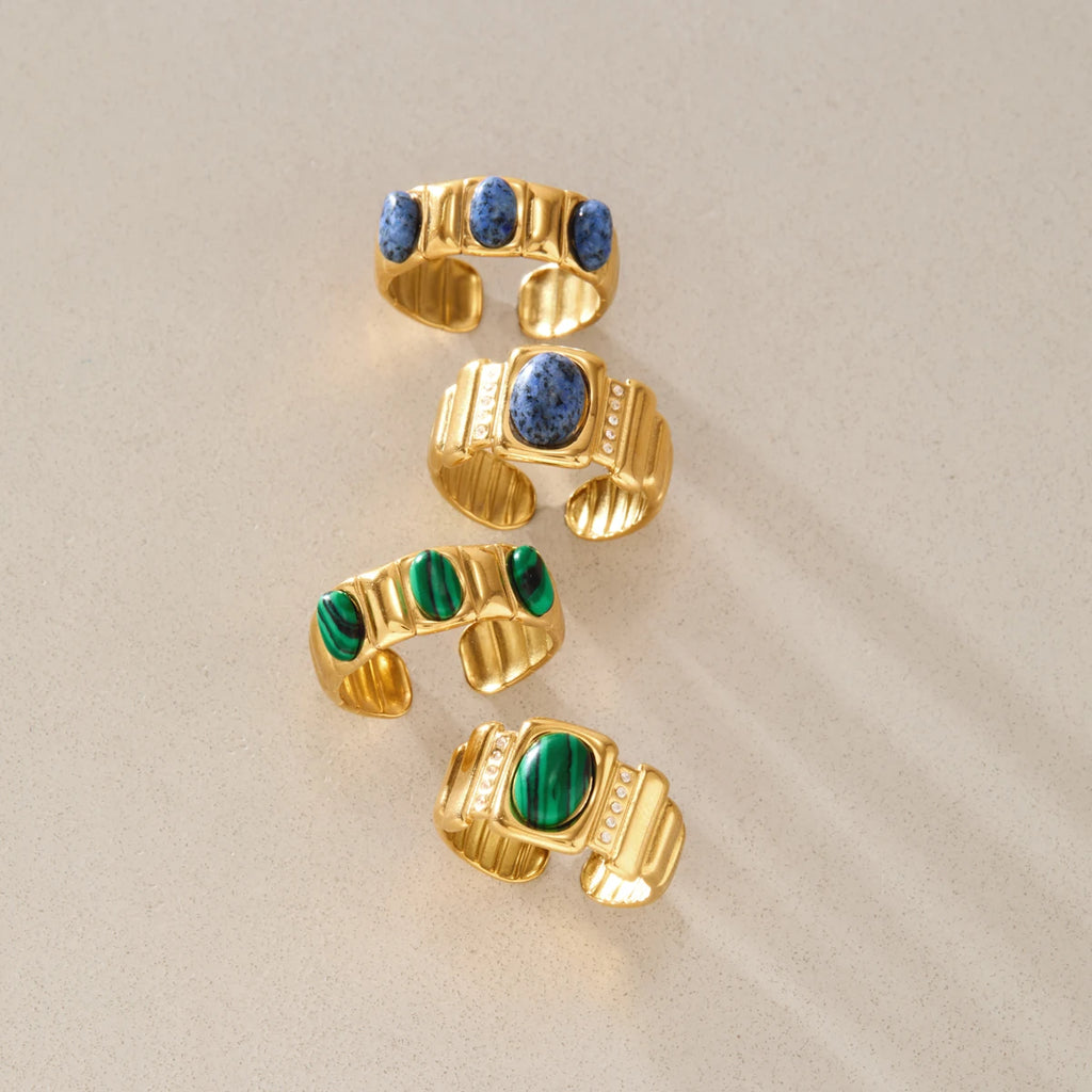 KIKA Lapis Lazuli Malachite Natural Stone Open Rings For Women 18K Gold PVD Plated Stainless Steel Rings Fashion Jewelry Gift