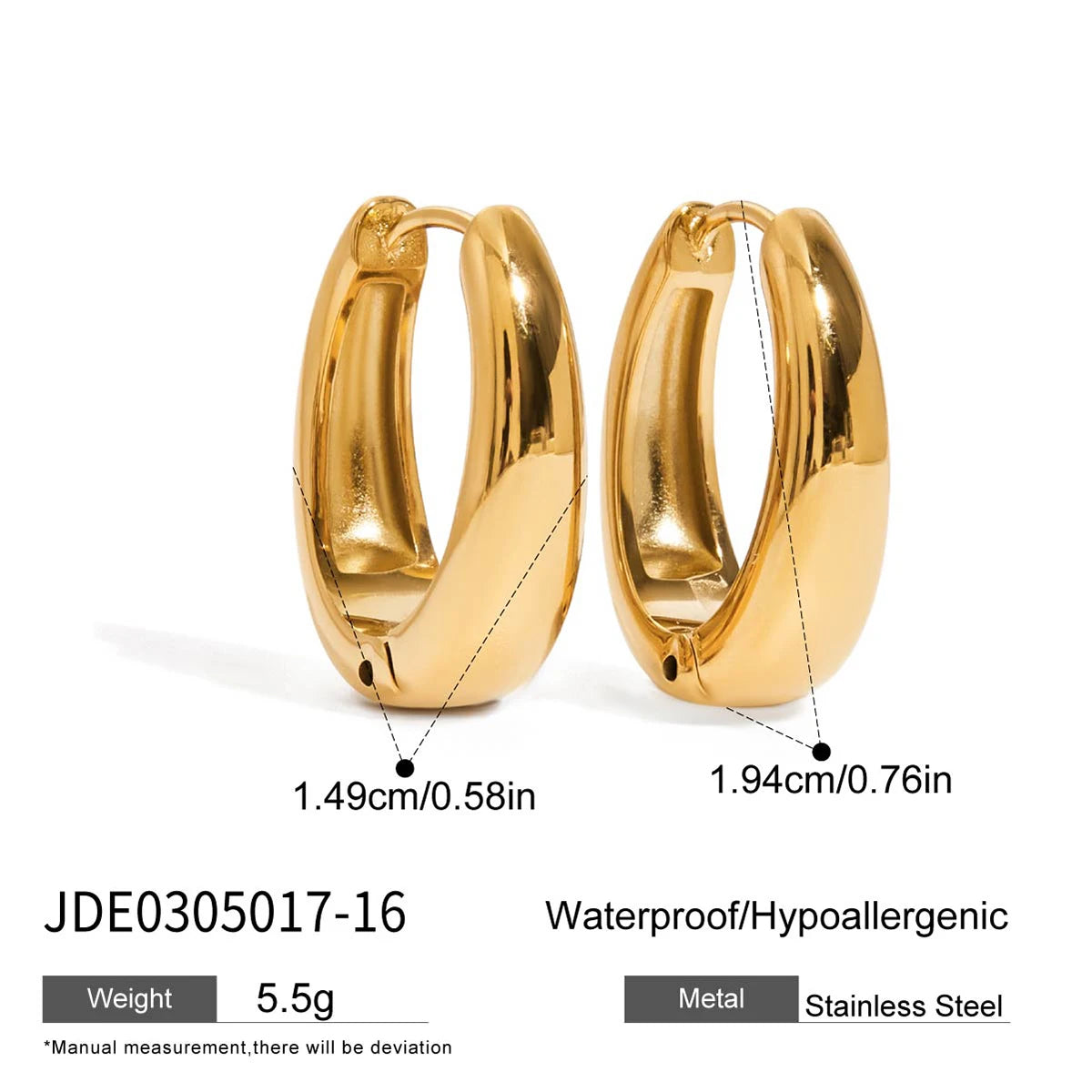 KIKA Simple Classic 18K Gold Color PVD Plated Stainless Steel 316L 14mm 16mm 18MM O Shaped Earrings